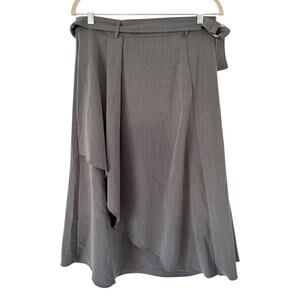 NWOT Halogen Faux Wrap Gray Belted Midi Skirt Women’s Size Medium